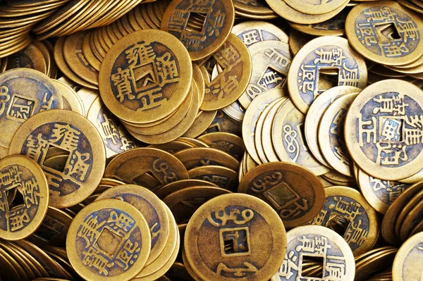 Moedas Felizes Chinesas Como Fundo Muito Bom — Fotografia de Stock