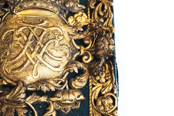Стара Декоративна Золота Прикраса Ізольована Білому Тлі — стокове фото