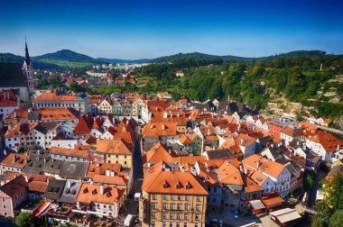 Cestky Krumlov şehri güzel görünümünden kale kule olarak 