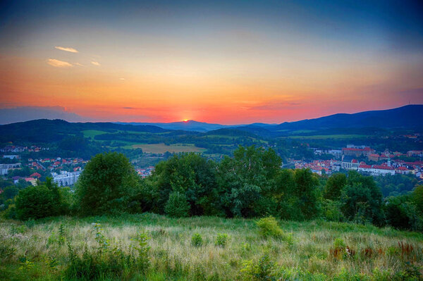 Sunset in the Cesky Krumlov as very nice panorama