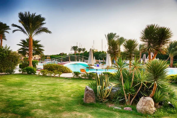 Green hotel garden in Egypt — Stock Photo, Image