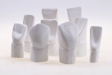 Beyaz arka planda izole edilmiş diş alçı taşı modelleri