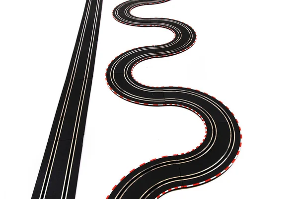 Speelgoed Slot Auto Racebaan Geïsoleerd Witte Achtergrond — Stockfoto