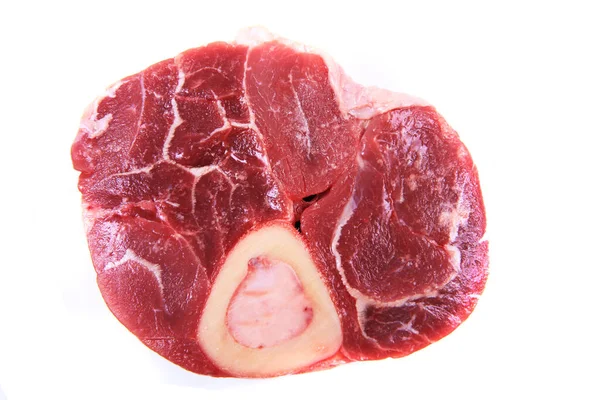 Carne Cruda Con Osso Isolato Fondo Bianco — Foto Stock