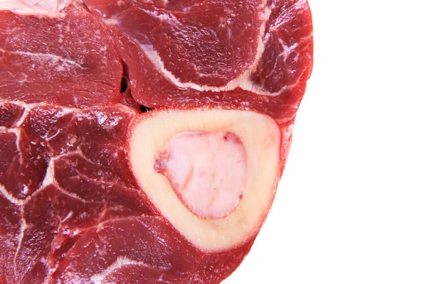 Carne Crua Com Osso Isolado Fundo Branco — Fotografia de Stock