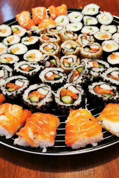 Zelfgemaakte Sushi Voedsel Als Grote Gastronomische Textuur — Stockfoto