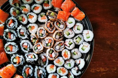 Ev yapımı suşi dokusu çok güzel yemek arkaplanı.