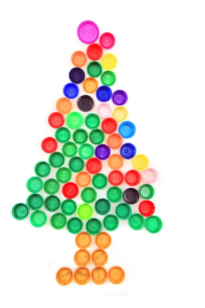 Christmas Tree Plastic Caps Isolated White Background — Stock Photo, Image