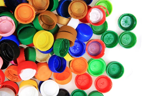 Цвет Пластиковые Колпачки Изолированы Белом Фоне — стоковое фото