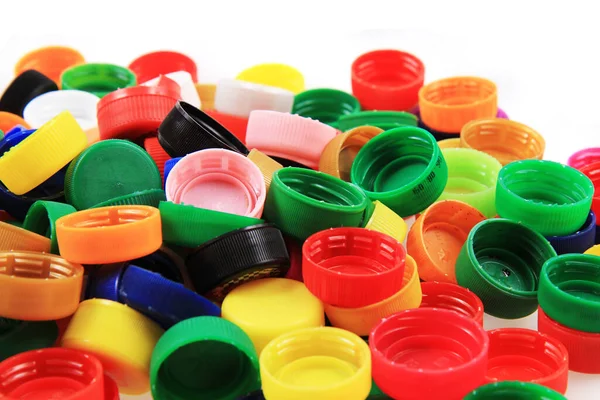 Color Plastic Caps Isolated White Background — Stock Photo, Image