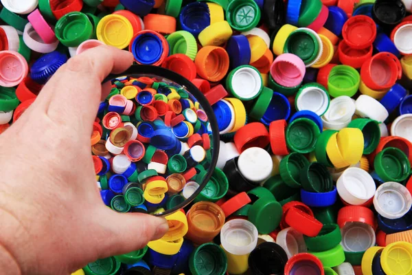 Πλαστικά Καπάκια Υφή Ανακυκλώνουν Φόντο Της Βιομηχανίας — Φωτογραφία Αρχείου