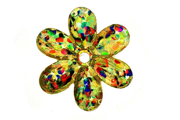 Detail Der Kleinen Farbe Glänzende Kunststoffblume Isoliert — Stockfoto