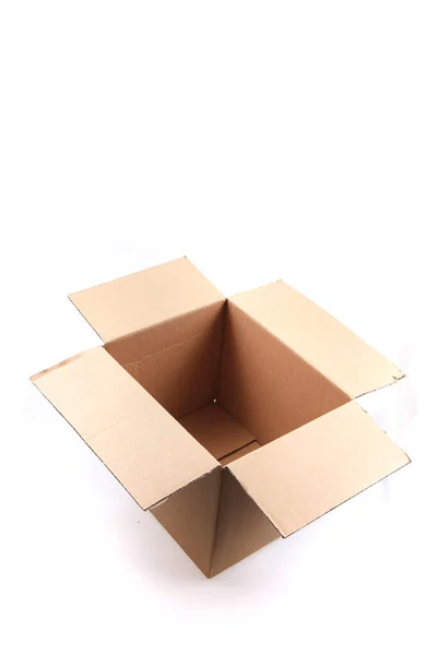 Boîte Ouverte Vide Carton Isolée Sur Fond Blanc — Photo