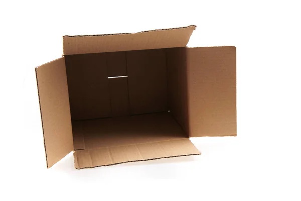 Empty Open Cardboard Box Isolated White Background — Stock Photo, Image