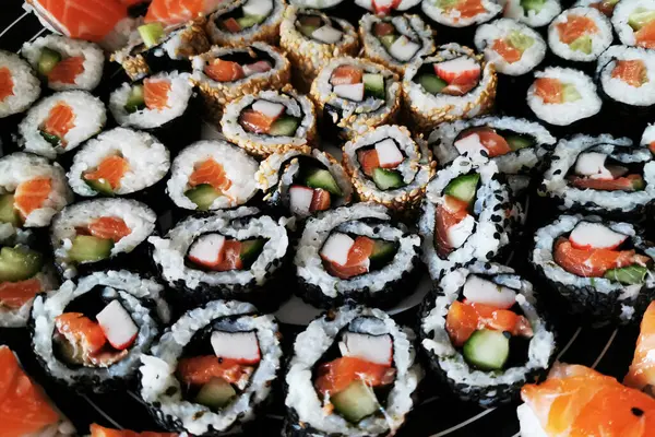 Zelfgemaakte Sushi Voedsel Textuur Als Zeer Mooi Voedsel Achtergrond — Stockfoto