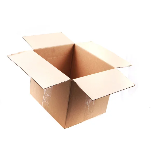 Empty Open Cardboard Box Isolated White Background — Stock Photo, Image
