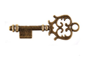 Beyaz arkaplanda izole edilmiş eski vintage anahtar