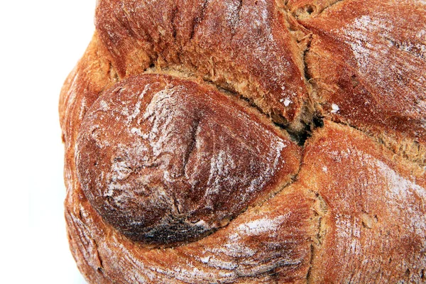Detalj Tjock Färskt Bröd Isolerad Den Vita Bakgrunden — Stockfoto