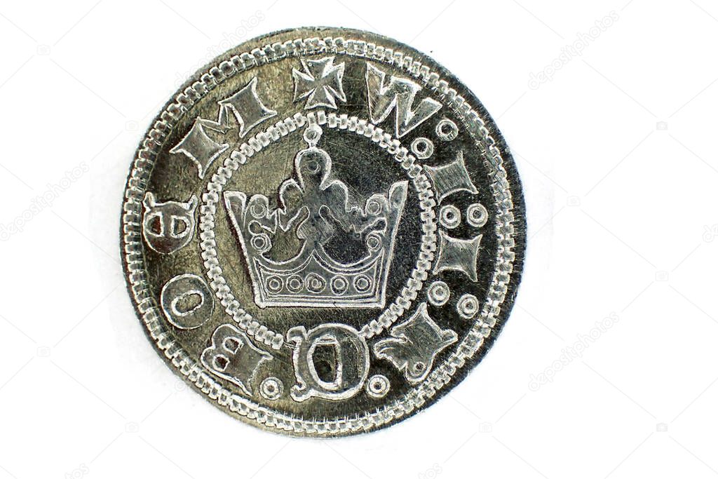 old czech coin isolated on the white background