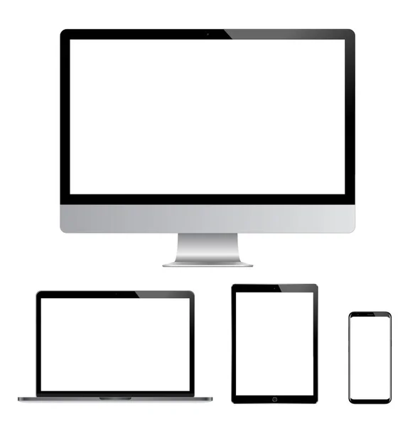 高质量的插图集现代电脑显示器 笔记本电脑 数码平板电脑和手机空白屏幕 在白色背景下被隔离 Eps — 图库矢量图片
