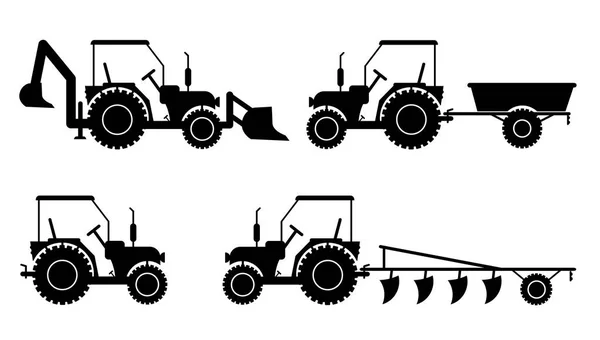 Tractor Agricultural Grader Bulldozer Set Silhouette Vector Eps — Stock Vector