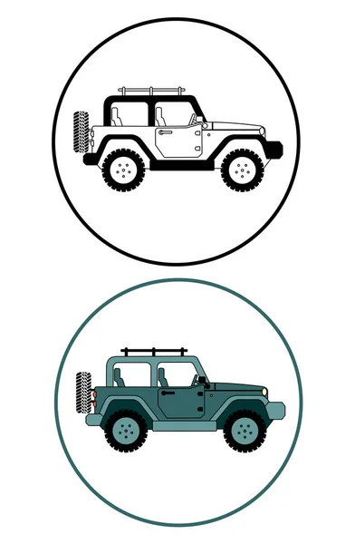 Suv Jeep Safari Extreme Travel Set Icon Vector Eps — Stock Vector
