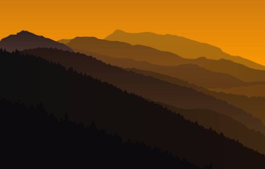 turuncu dağlar siluetleri ile vektör eps 10 manzara