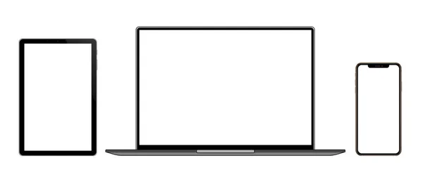 Laptop Tablet Smart Phone Blank Screen Isolated White Background Vector — Stock Vector