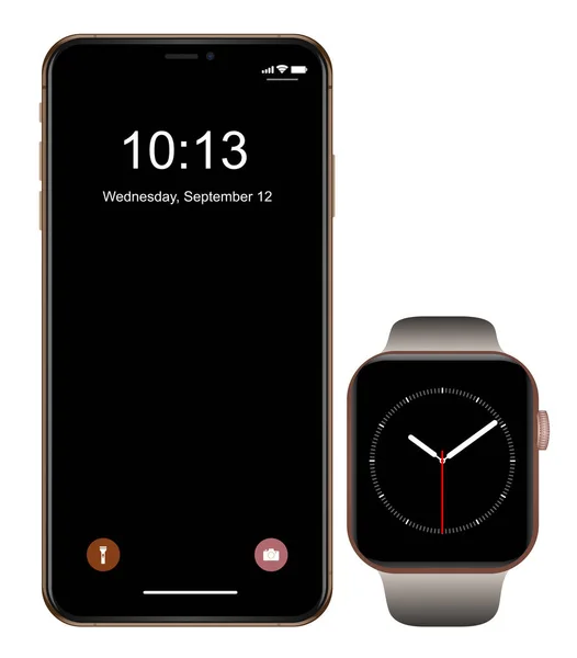 Novíssimo Smartphone Celular Realista Preto Estilo Iphon Com Vetor Smartwatch —  Vetores de Stock