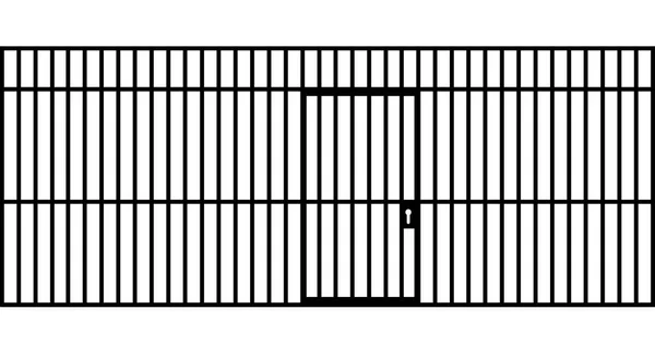 Framsida Stolpar Fängelsecell Med Järnstänger Och Dörr Isolerad Bakgrund Vektor — Stock vektor