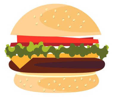 Hamburger klasik Burger Amerikan çizburgeri marul domates soğan peynir sığır eti ve yakın sos izole üzerinde beyaz arka plan ile. Fast Food vektör eps 10