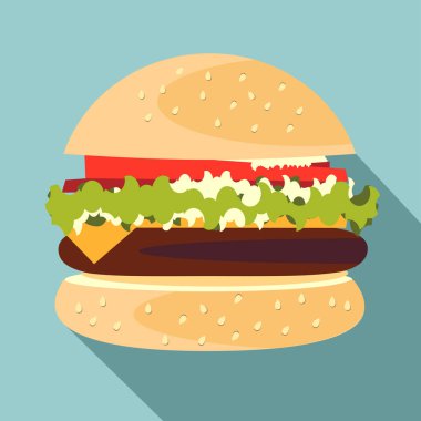 Hamburger klasik Burger Amerikan çizburgeri düz tasarım simge vektör eps 10 marul domates soğan peynir sığır eti ve sos ile