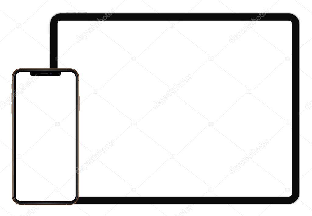 Business Tablet IPad Pro 12,9 and Iphone XS Max on white background vector eps 10