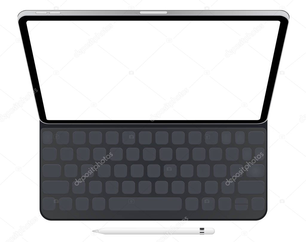 Business Tablet IPad Pro 12,9 with keyboard and pencil vector eps 10