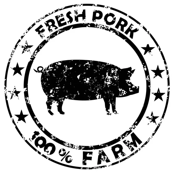 Stempel Babi Atau Teks Label Fresh Pork Farm Grunge Vector - Stok Vektor