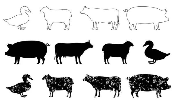 Farm Animals Icon Set Grunge Vector Eps — Stock Vector