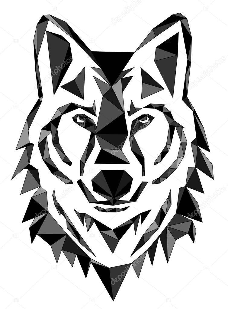 Geometric vector head of wolf drawn in line or triangle style, suitable for modern tattoo polygonal templates, icons or logo elements VECTOR EPS 10