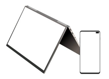 Gerçekçi laptop ve akıllı telefon beyaz ekran vektör EPS 10