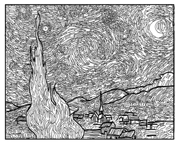Βιβλίο Ζωγραφικής Έναστρο Νύχτα Βαν Γκογκ Τέχνη Στυλ Διάνυσμα Eps — Διανυσματικό Αρχείο