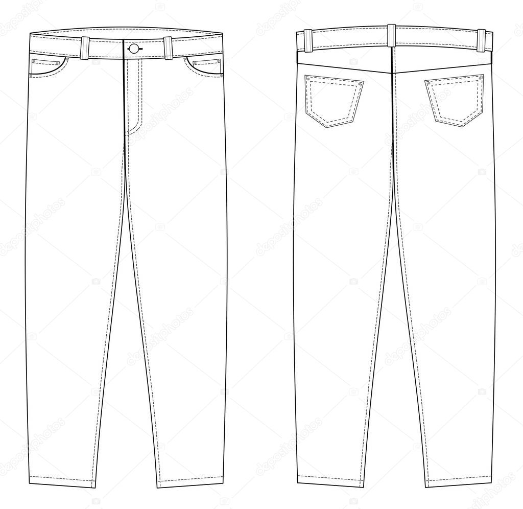 illustration of jeans. Front and back views, vector eps 10