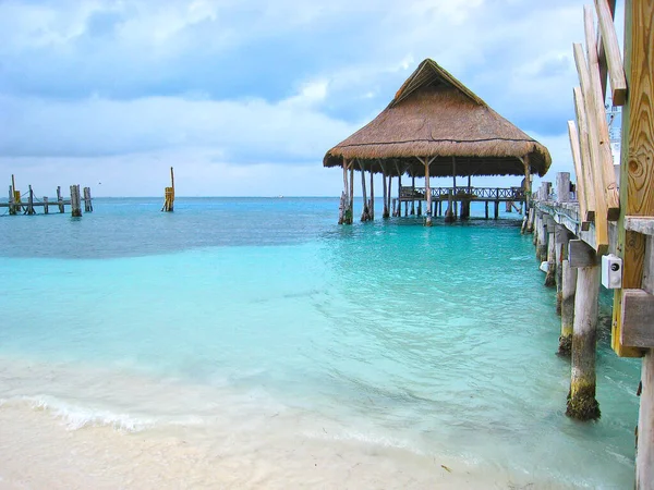 Beach Pier Palapa Hut Dock Tropical Retirement Resort — Stock Photo, Image