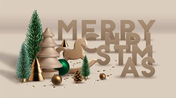 Linha Tempo Natal Com Decoração Férias Árvores Natal Cavalo Balanço Vetores De Stock Royalty-Free