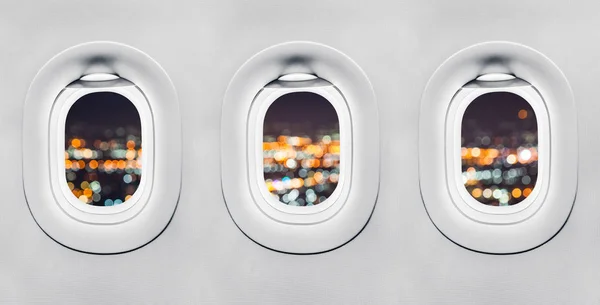 Blur City Light Airplane Window — Stock Photo, Image