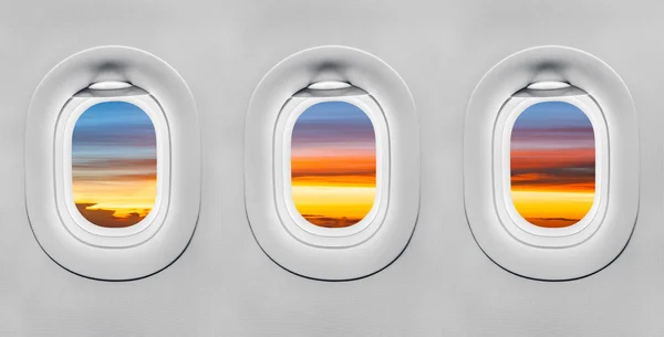 Sonnenuntergang Flugzeugfenster — Stockfoto