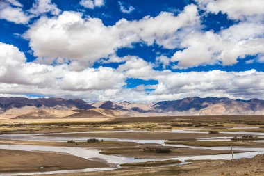 Tibet Himalaya dağlarında nehir