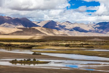 Tibet Himalaya dağlarında nehir