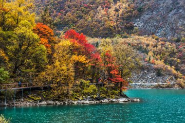 Çin'de sonbaharda dağ ve göl