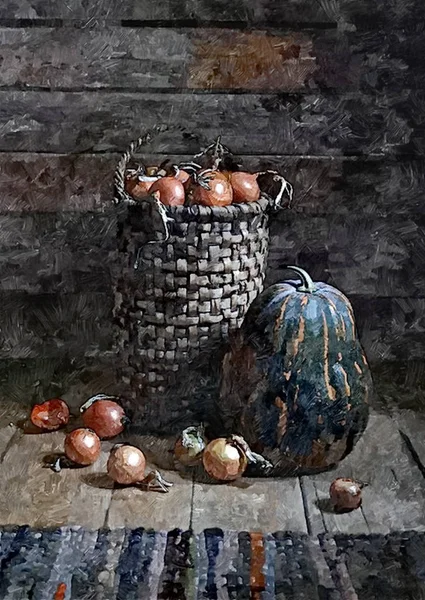 Pumpkin for Halloween. Rustic still life. Painting wet watercolor on paper. Naive art. Abstract art. Rustic still life.Drawing watercolor on paper.