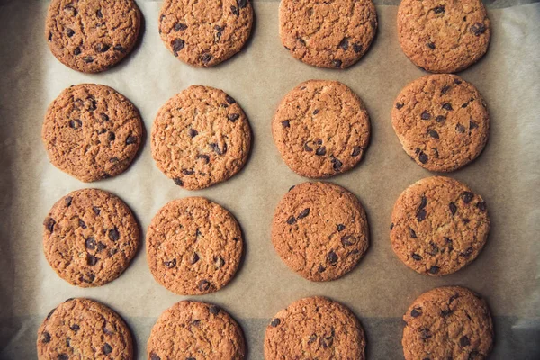 Gros Plan Sur Les Biscuits Maison Savoureux Avec Des Pépites — Photo