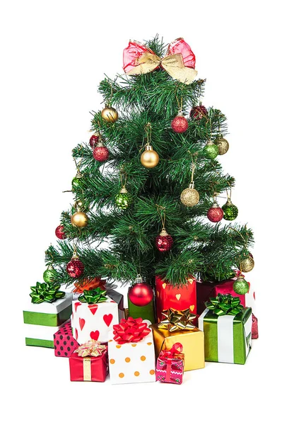 Decorated Christmas Tree Gifts White Background — Stock Photo, Image